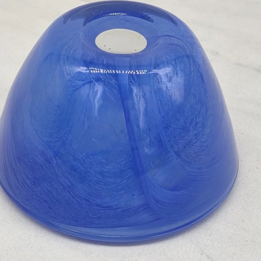 Hand Blown Cobalt Blue Swirl Art Glass Round Votive Candle Holder - Picture 9 of 14